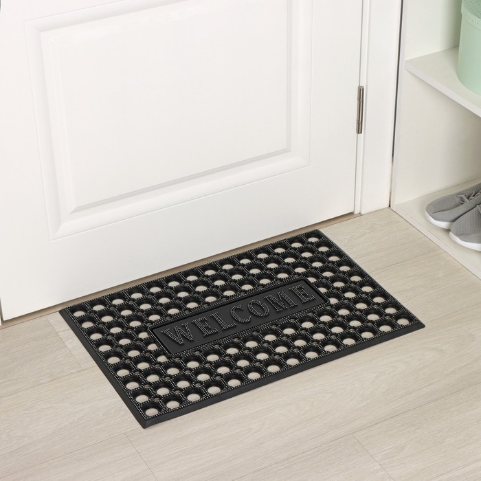 Коврик придверный ячеистый Доляна, 39,5&times;59 см, цвет чёрный
