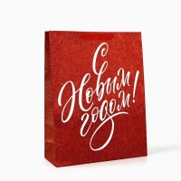 Пакет подарочный новогодний ламинированный «С Новым годом», глиттер, L 31 х 40 х 11.5 см, Новый год Пакет подарочный новогодний ламинированный «С Новым годом», глиттер, L 31 х 40 х 11.5 см, Новый год