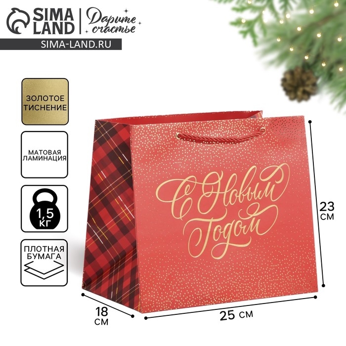 Пакет подарочный новогодний ламинированный &laquo;Клетка&raquo;, 25 х 23 х 18 см, Новый год