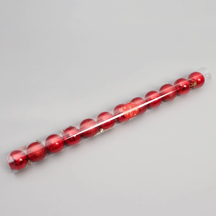 Набор шаров пластик d-5 см, 12 шт "Агнет" диско, красный