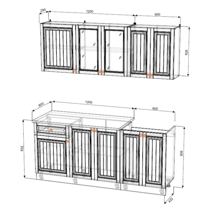 Кухня Хозяюшка Акация белая-Деним 1800х600
