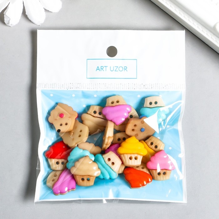 Набор пуговиц декоративных пластик "Капкейки" (набор 20 шт) 1,6х1,7 см