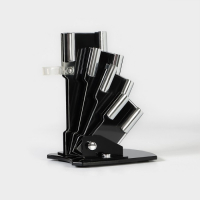 Набор кухонный на подставке &laquo;Изгиб&raquo;, 5 предметов: 4 ножа, 7,5 см, 10 см, 13 см, 15 см, овощечистка, цвет зелёный