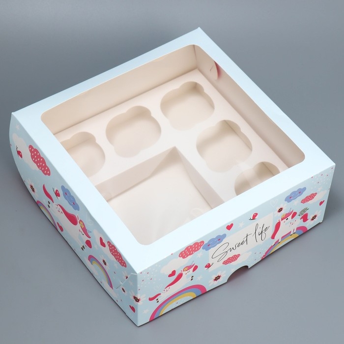 Коробка для капкейков и бенто-торта, кондитерская упаковка &laquo;Ванильные единороги&raquo;, 25 х 25 х 10 см