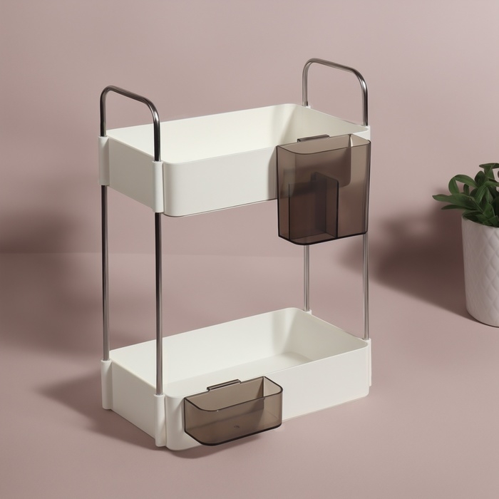 Органайзер для хранения, двухуровневый, 4 секции, 29 × 21 × 12 см, цвет белый/чёрный Органайзер для хранения, двухуровневый, 4 секции, 29 × 21 × 12 см, цвет белый/чёрный