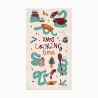 Новый год. Символ года. Змея. Полотенце Доляна"Cooking time" 28х46 см, 100% хл, рогожка 164 г/м2