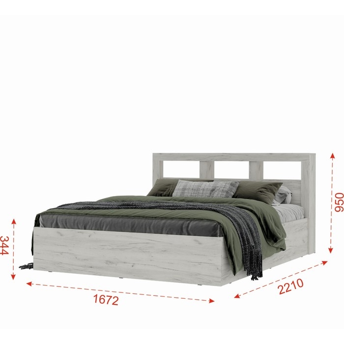 Кровать Гранд с/м 1600х2000, 1672х2210х950, Дуб крафт белый