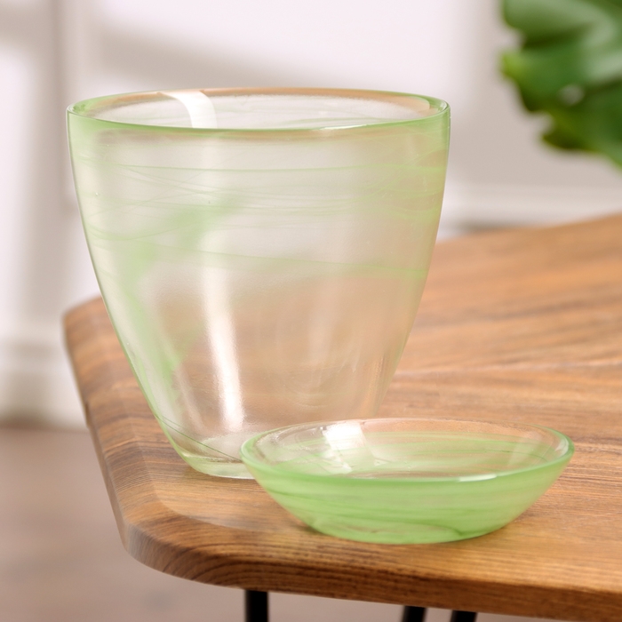 Горшок цветочный с поддоном "Гармония", алебастр, зелёный 0,85 л