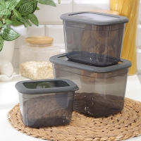 Набор ёмкостей для сыпучих продуктов &laquo;Респект&raquo;, 3 шт, 0,8 л, 1,3 л, 2,3 л, прозрачные, крышка серая