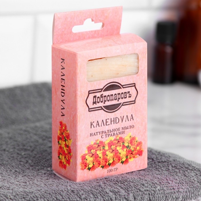 Мыло банное натуральное с травами в коробке Мыло банное натуральное с травами в коробке "Календула" 100 г Добропаровъ