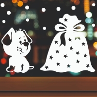 Наклейка декоративная для окон "Щенок и подарки" 55х34 см Наклейка декоративная для окон "Щенок и подарки" 55х34 см