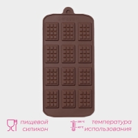Форма для шоколада Доляна &laquo;Плитка&raquo;, силикон, 21&times;11 см, 12 ячеек (2,7&times;3,9 см), цвет коричневый