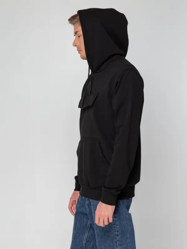 Худи унисекс с карманом на груди Chest Pocket, черное, размер XL/2XL