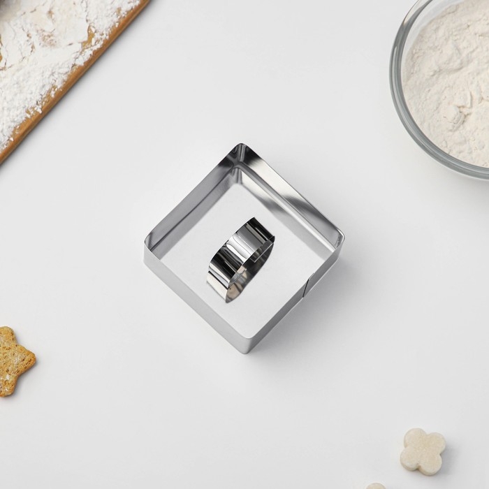 Форма для выкладки Доляна &laquo;Квадрат&raquo;, 8&times;8&times;4 см, с прессом, толщина 3 мм, нержавеющая сталь