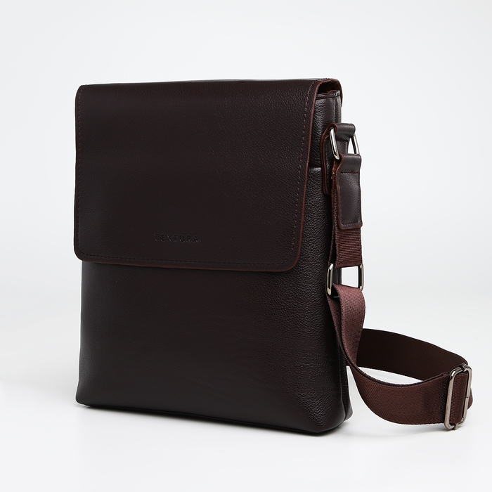 Сумка мужская через плечо TEXTURA, наружный карман, цвет коричневый
