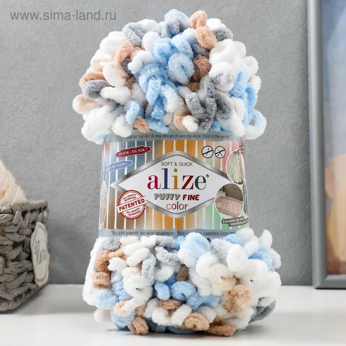 Пряжа Пряжа "Puffy Fine Color" 100% микрополиэстер 14,5м/100гр (5946 бел-гол-беж)