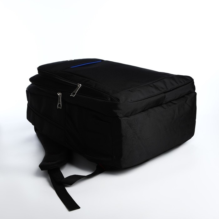 Рюкзак молодёжный из текстиля, 2 отдела на молнии, 4 кармана, цвет чёрный/синий Рюкзак молодёжный из текстиля, 2 отдела на молнии, 4 кармана, цвет чёрный/синий