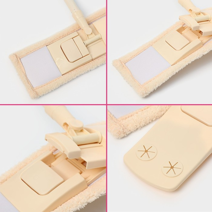 Швабра для мытья пола плоская Доляна, насадка букля 42&times;12 см, металлическая ручка 124 см