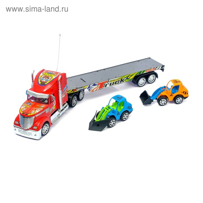 Грузовик радиоуправляемый «Автовоз», с тракторами, работает от батареек, МИКС Грузовик радиоуправляемый «Автовоз», с тракторами, работает от батареек, МИКС