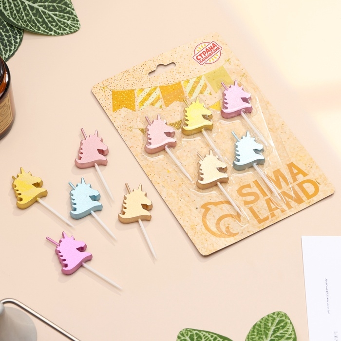 Набор свечей для торта, 5 шт Набор свечей для торта, 5 шт "Блестящие единороги", разноцветные