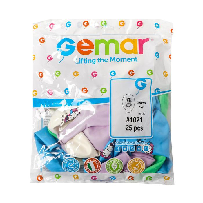 Шар латексный 14" &laquo;Единорог и звёзды&raquo; 5 цв., набор 25 шт.