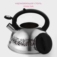Чайник со свистком из нержавеющей стали Доляна &laquo;Расцвет&raquo;, 2,8 л, фиксированная ручка, с индикатором нагрева