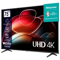 Телевизор Hisense 75A6K, 75", 3840x2160, DVB-T2/C/S2, HDMI 3, USB 2, Smart TV, чёрный