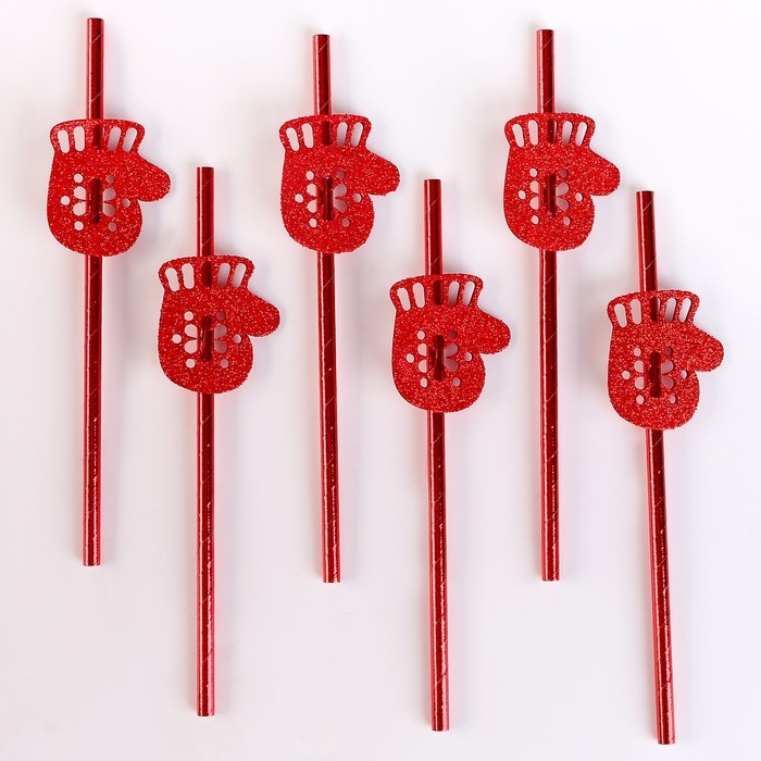 Новый год! Трубочка для коктейля «Варежки», в наборе 6 шт., красные Новый год! Трубочка для коктейля «Варежки», в наборе 6 шт., красные