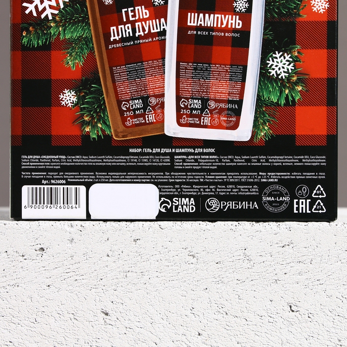 Подарочный набор косметики &laquo;Настоящему мужчине в Новый Год&raquo;, гель для душа и шампунь для волос, 2 х 250 мл, ЧИСТОЕ СЧАСТЬЕ
