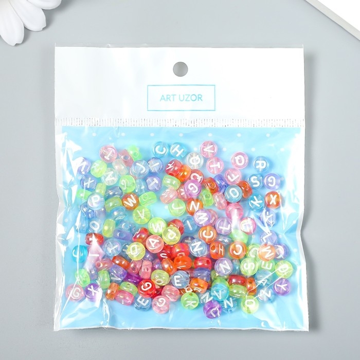 Бусины для творчества пластик "Белые английские буквы" цветные набор 20 гр 0,4х0,7х0,7