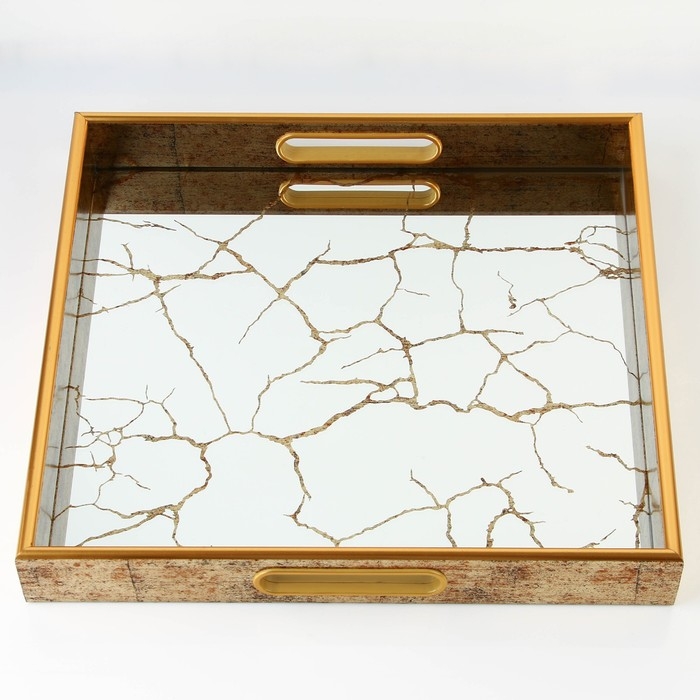 Поднос пластиковый прямоугольный с зеркалом &laquo;Узоры&raquo;, 37 х 37 х 4,5 см сервировочный