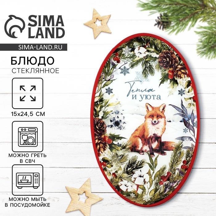 Блюдо овальное новогоднее Дорого внимание «Тепла и уюта», 24,5 × 15 × 2 см, стекло Блюдо овальное новогоднее Дорого внимание «Тепла и уюта», 24,5 × 15 × 2 см, стекло