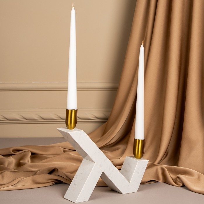 Подсвечник латунь, мрамор &laquo;Грани&raquo; 22 х 20 х 5 см