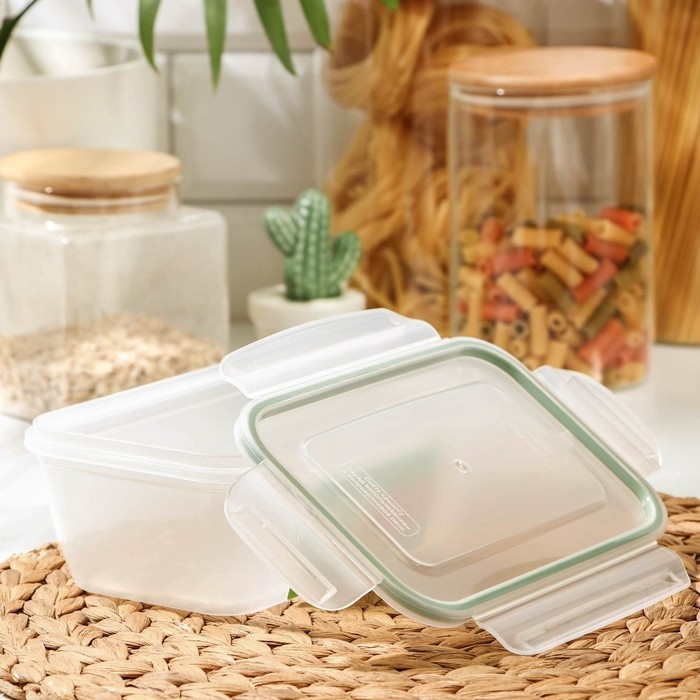 Контейнер пищевой с герметичной крышкой, 1 л, прозрачный, крышка МИКС