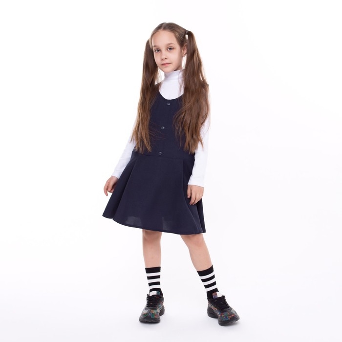 Школьный сарафан для девочки, цвет синий, рост 128