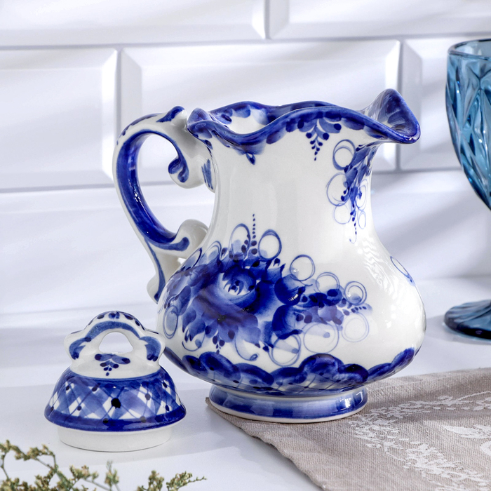 Кувшин Кувшин "Утро", гжель, фарфор, 18х16 см