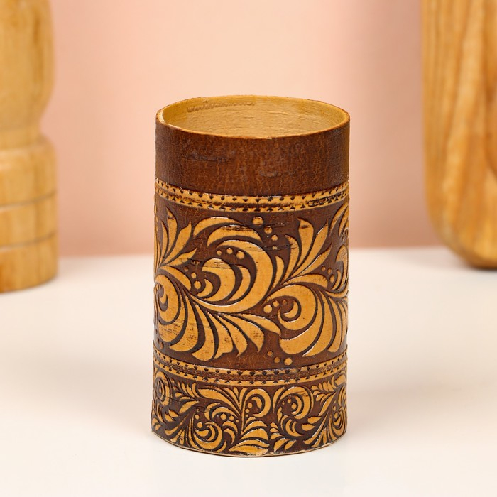 Набор стопок &laquo;Рыбак&raquo;, 4 шт, в футляре, 4,5&times;4,5&times;9 см, береста