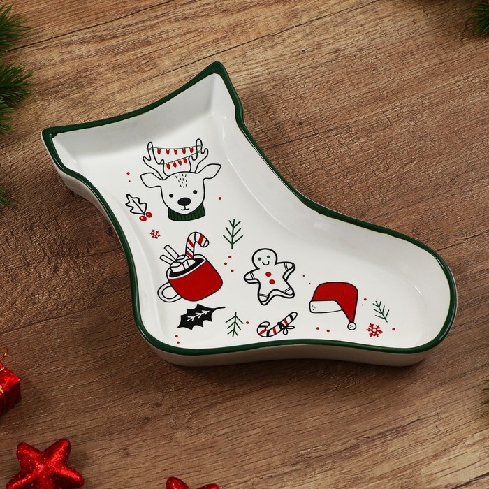 Новый год! Блюдо новогоднее керамическое &laquo;Новый год!&raquo;, 20х15.5х3 см, цвет белый