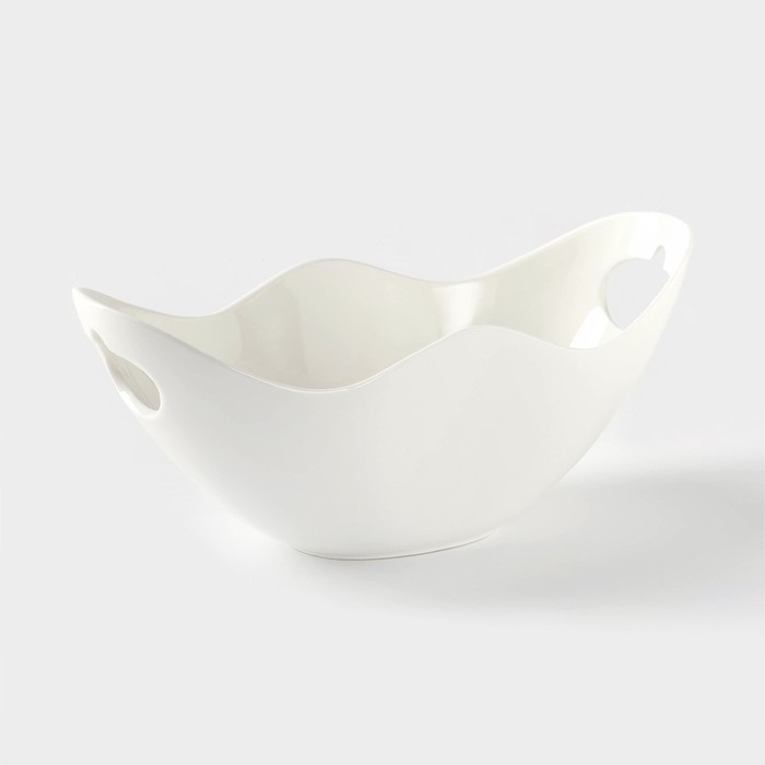 Салатник фарфоровый на бамбуковой подставке BellaTenero, 800 мл, цвет белый