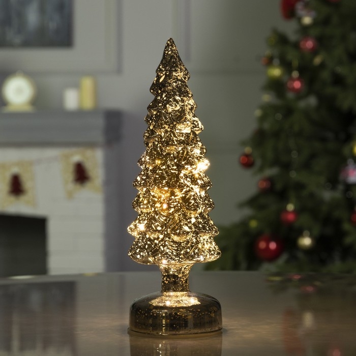 Светодиодная фигура &laquo;Серебристая ёлка&raquo; 9 &times; 29 &times; 9 см, стекло, батарейки АААх3 (не в комплекте), свечение тёплое белое