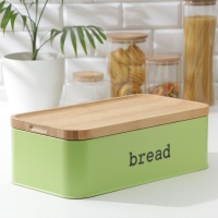 Набор банок для сыпучих продуктов Prime, 3 шт, с ложками, с хлебницей, цвет салатовый