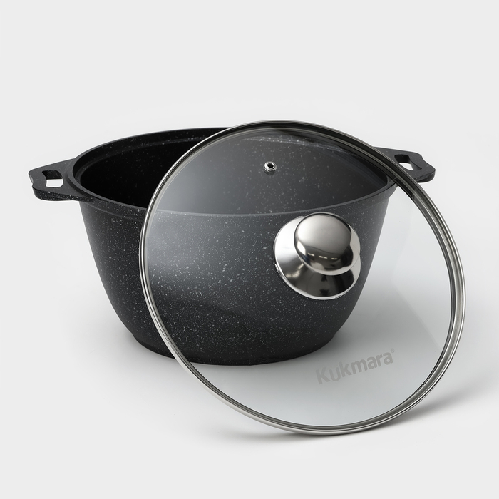 Набор кухонной посуды &laquo;Мраморная №3&raquo;, 6 предметов, крышка, съёмная ручка, антипригарное покрытие, цвет тёмный мрамор
