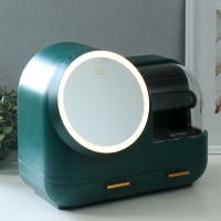 Шкатулка для косметики пластик, зеркало с подсветкой "Тёмно-зелёная" 37,5х22х31 см Шкатулка для косметики пластик, зеркало с подсветкой "Тёмно-зелёная" 37,5х22х31 см