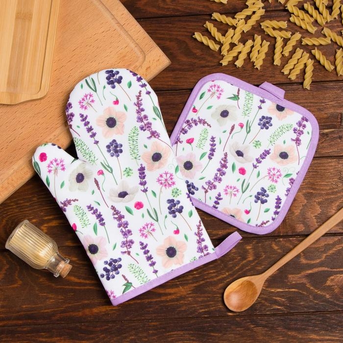 Кухонный набор Доляна &laquo;Прованс&raquo;, прихватка 17*17 см, рукавица 26*16 см,100% п/э