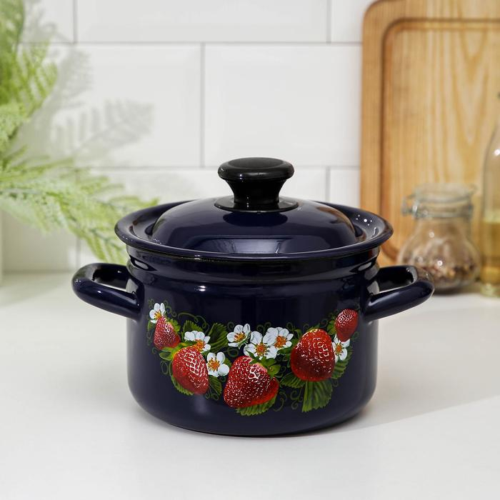 Кастрюля эмалированная цилиндрическая, 2 л, индукция, деколь МИКС, цвет синий