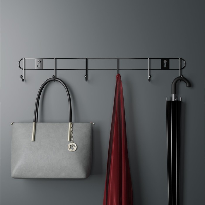 Вешалка настенная на 6 крючков Доляна &laquo;Лето&raquo;, 33&times;3,5&times;5 см, цвет серебряный