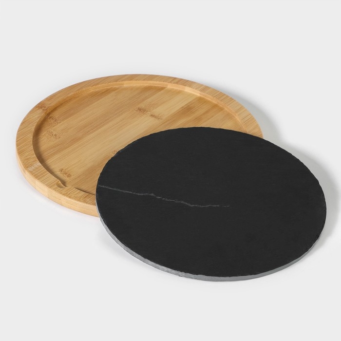 Блюдо для подачи Magistro Valley, d=30 см, сланец, бамбук Блюдо для подачи Magistro Valley, d=30 см, сланец, бамбук