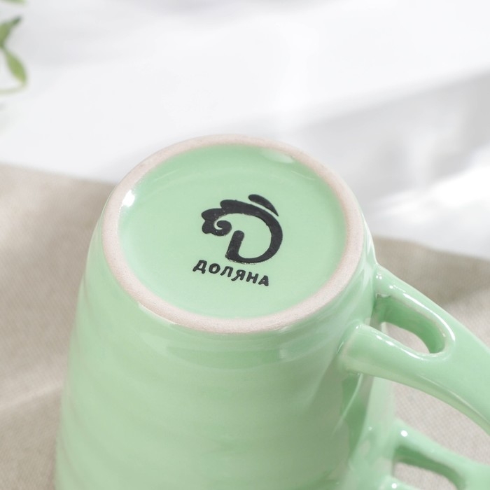 Кружка керамическая с ложкой Доляна &laquo;Ноель&raquo;, 280 мл, цвет зелёный