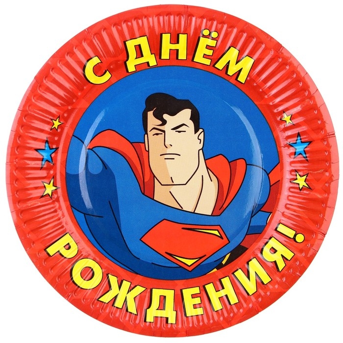 Набор одноразовой бумажной посуды, на 6 персон "С Днем Рождения", Супергерои