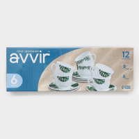 Сервиз чайный &laquo;Лист папоротника&raquo;, 12 предметов: чашка 200 мл, блюдце d=14 см, стеклокерамика, цвет белый